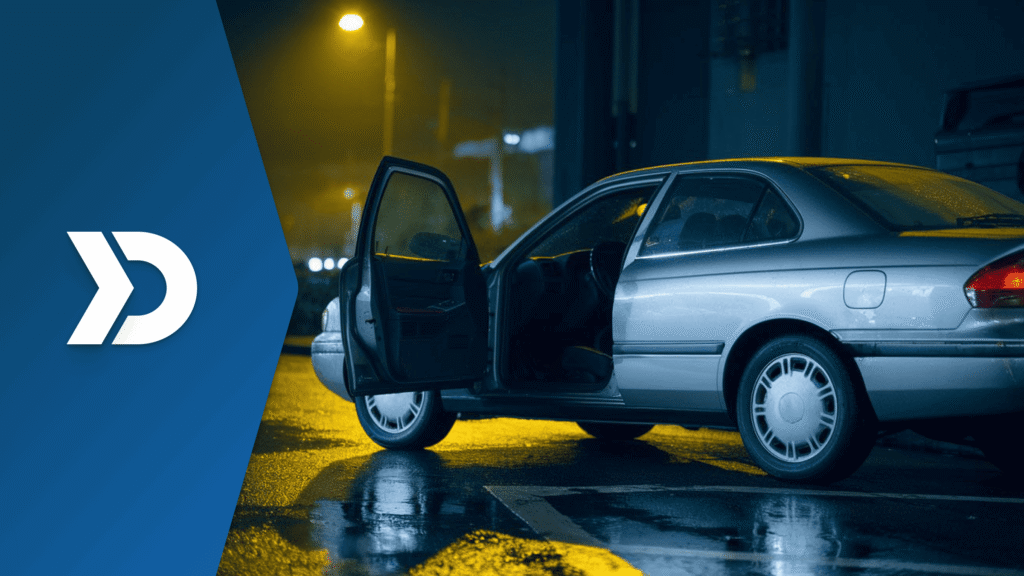 Vehicle stopped at night after a potential collision, illustrating mobile telematics crash detection and emergency response technology