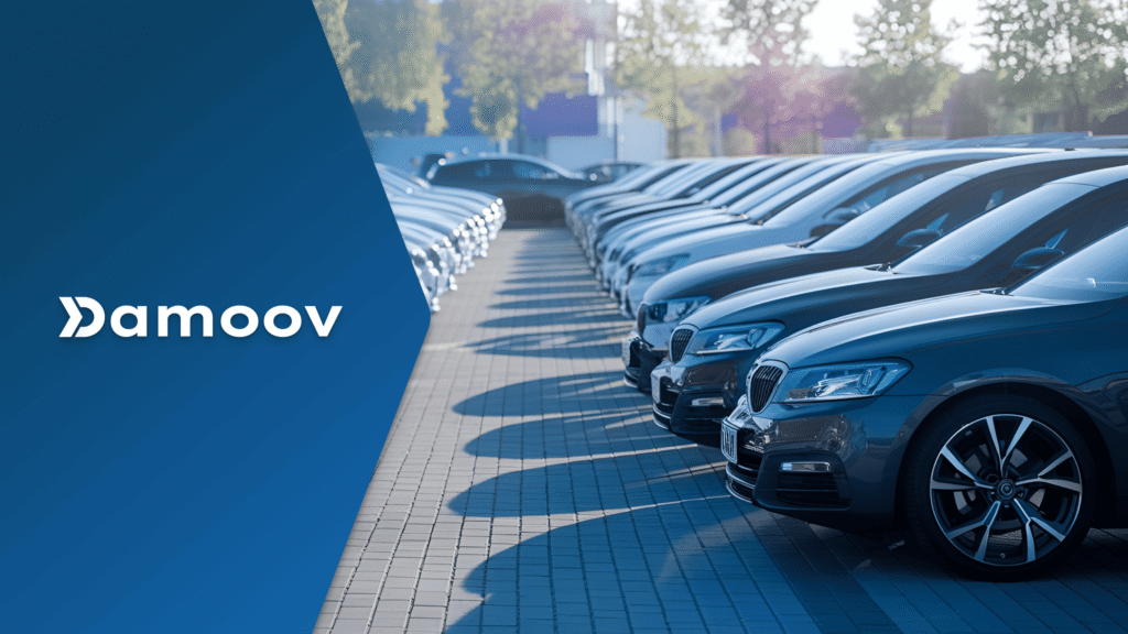 Fleet of vehicles parked for gig economy operations, representing mobile telematics technology for rideshare, delivery, and on-demand workforce management with real-time vehicle tracking.
